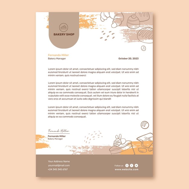 Carta intestata del negozio di panetteria con texture disegnata a mano