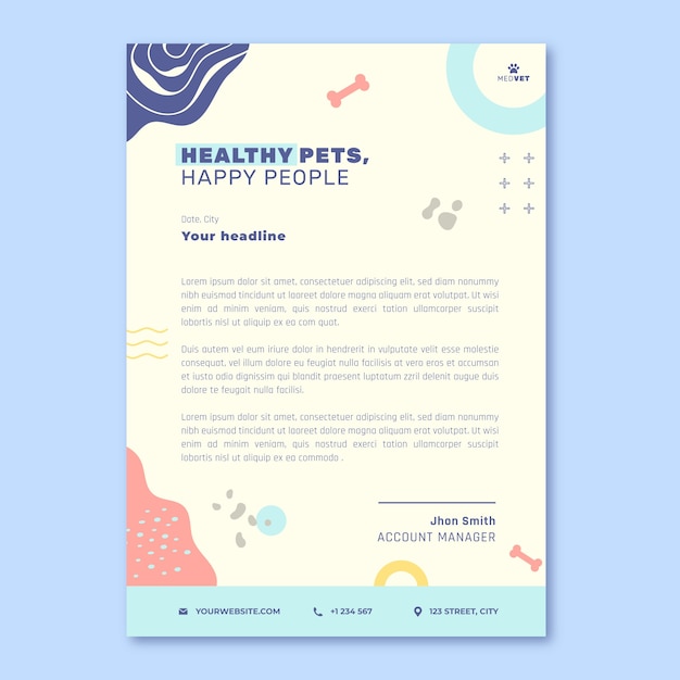 Carta intestata dinamica clinica veterinaria dal design piatto
