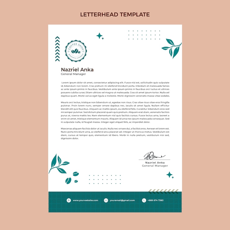 Vettore gratuito carta intestata minima per caffetteria dal design piatto