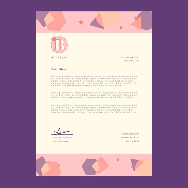 Vettore gratuito carta intestata modello boutique minimal design piatto