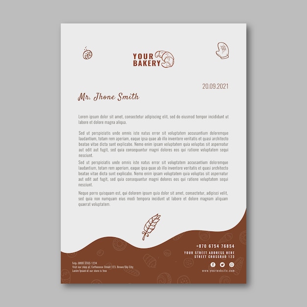 Carta intestata piatta disegnata a mano da forno