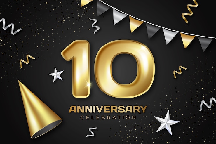 Vettore gratuito carta realistica per l'anniversario di 10 anni