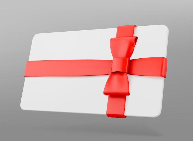 Vettore gratuito carta regalo di plastica bianca con nastro rosso e elegante fiocco