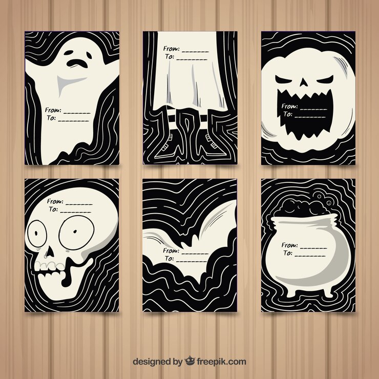 Vettore gratuito carte di halloween con stile disegnato a mano