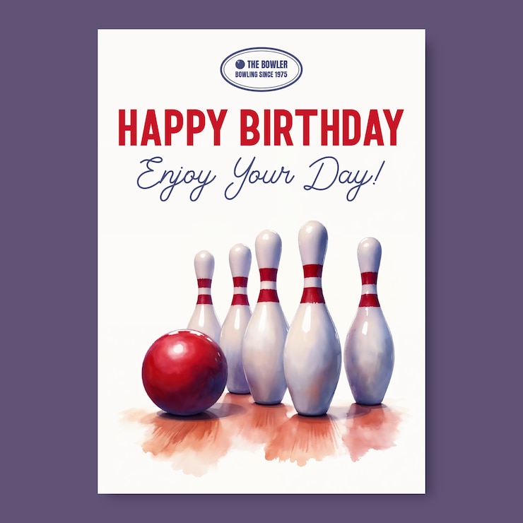 Vettore gratuito cartellino di auguri di bowling disegnato a mano