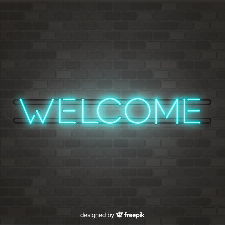 Vettore gratuito cartello di benvenuto moderno con stile luce al neon