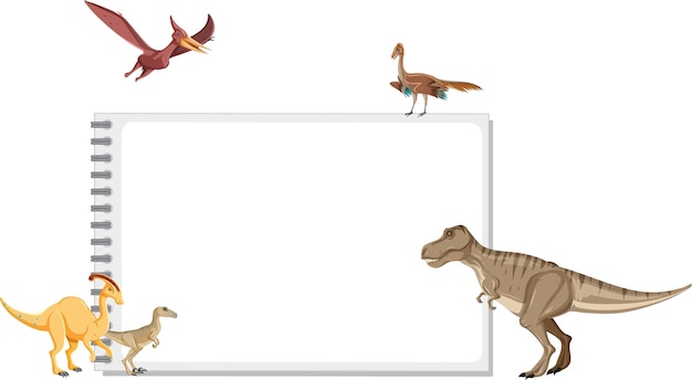 Cartello e dinosauro su sfondo bianco