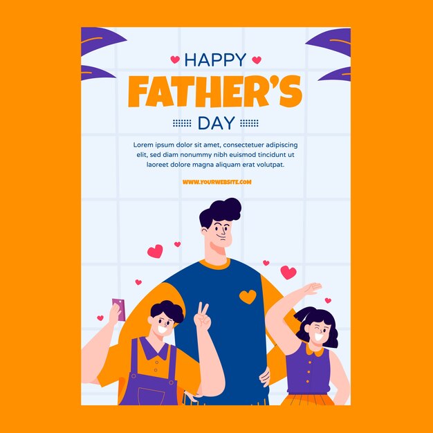 Cartolina d'auguri di festa del papà disegnata a mano con la famiglia