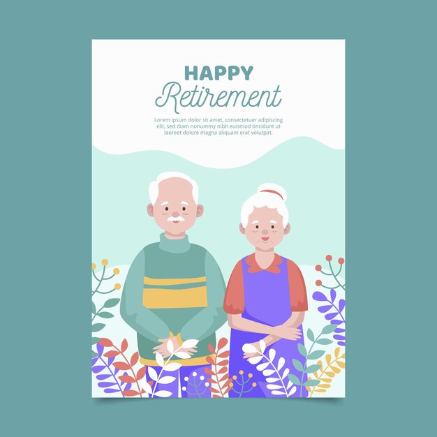 Cartolina d'auguri di pensionamento creativo design piatto