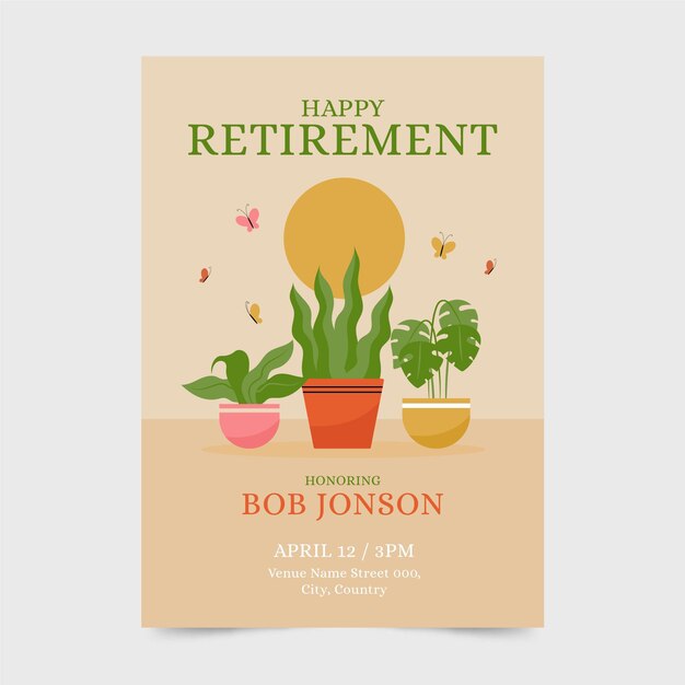 Cartolina d'auguri di pensionamento piatto organico