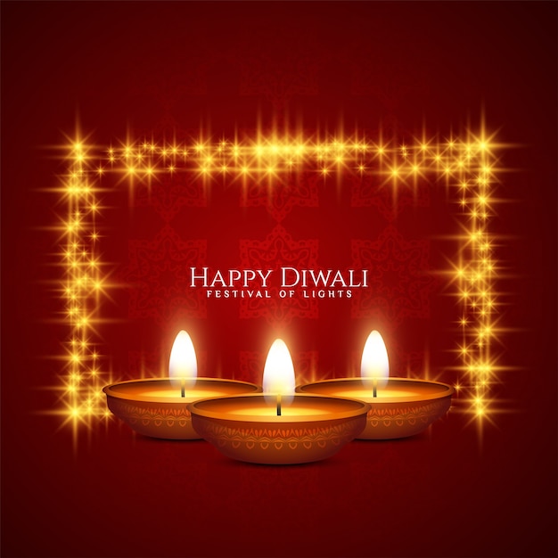 Cartolina d'auguri rossa felice di celebrazione di festival di Diwali con la struttura e le candele