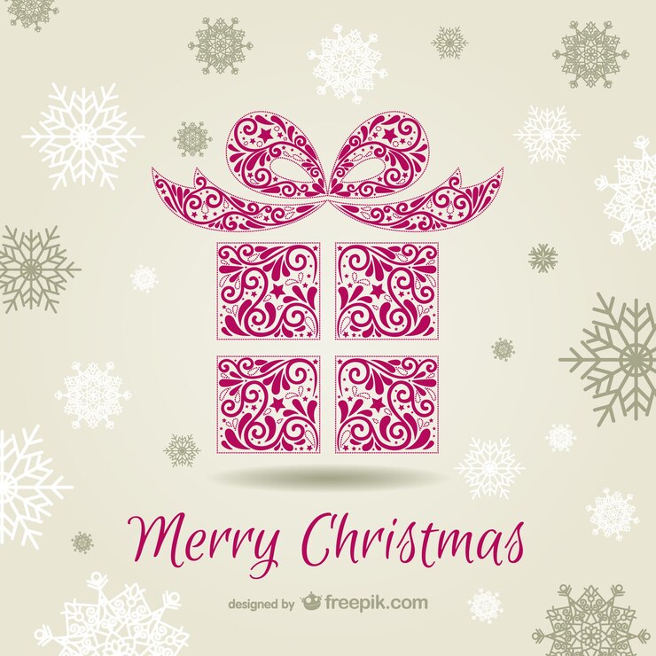 Vettore gratuito cartolina di natale con confezione regalo ornamentale