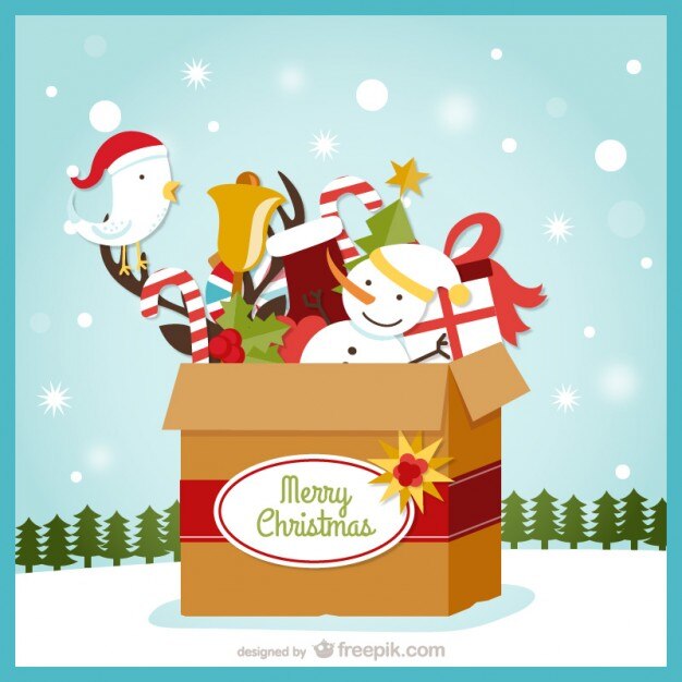 Vettore gratuito cartolina di natale con scatola