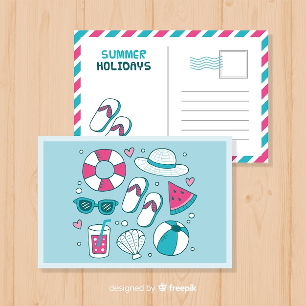 Cartolina disegnata a mano vacanza estiva