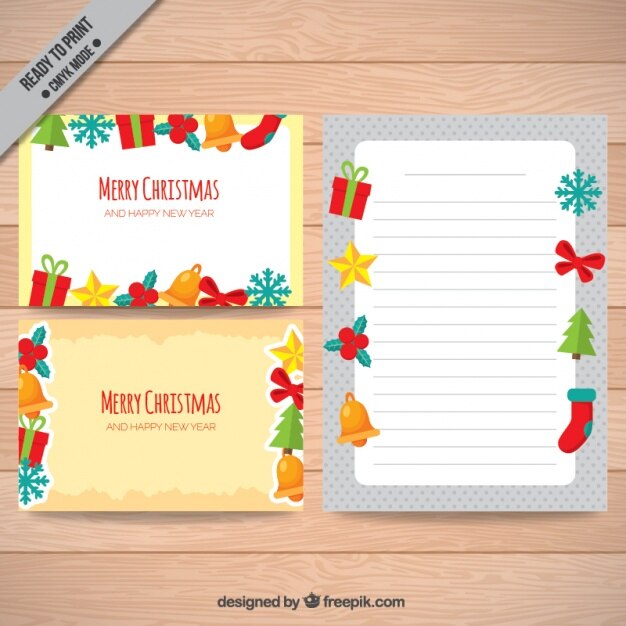 Vettore gratuito cartoline di natale con ornamenti
