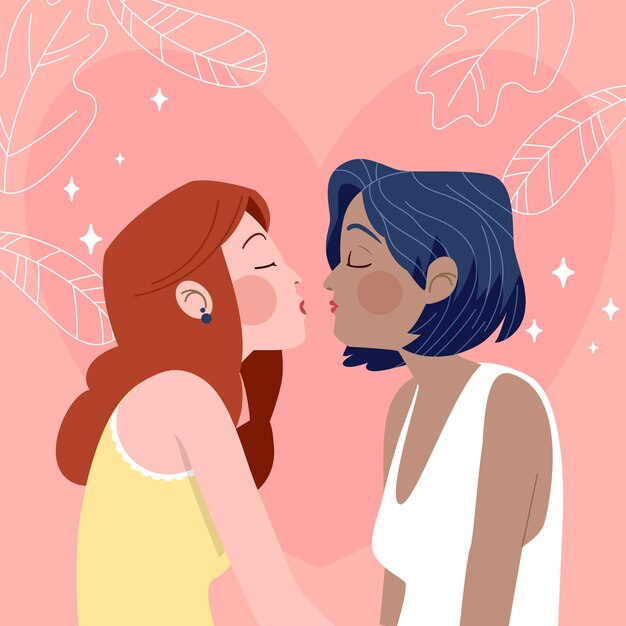 Cartone animato bacio lesbico illustrazione