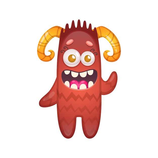 Cartone animato con illustrazione divertente del mostro rosso felice