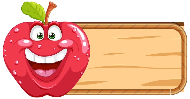 Vettore gratuito cartone animato di happy apple con segno vuoto
