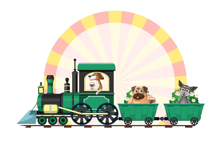 Vettore gratuito cartoon cani domestici sul trenino