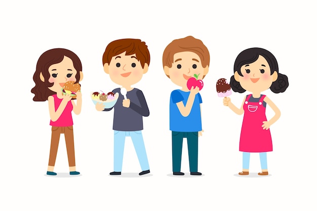 Cartoon persone con cibo