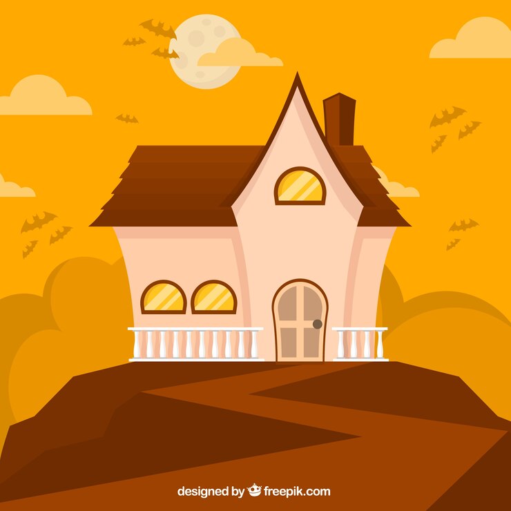 Vettore gratuito casa creepy con pipistrelli