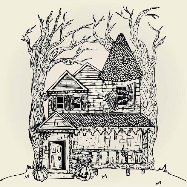 Casa di halloween disegnata a mano