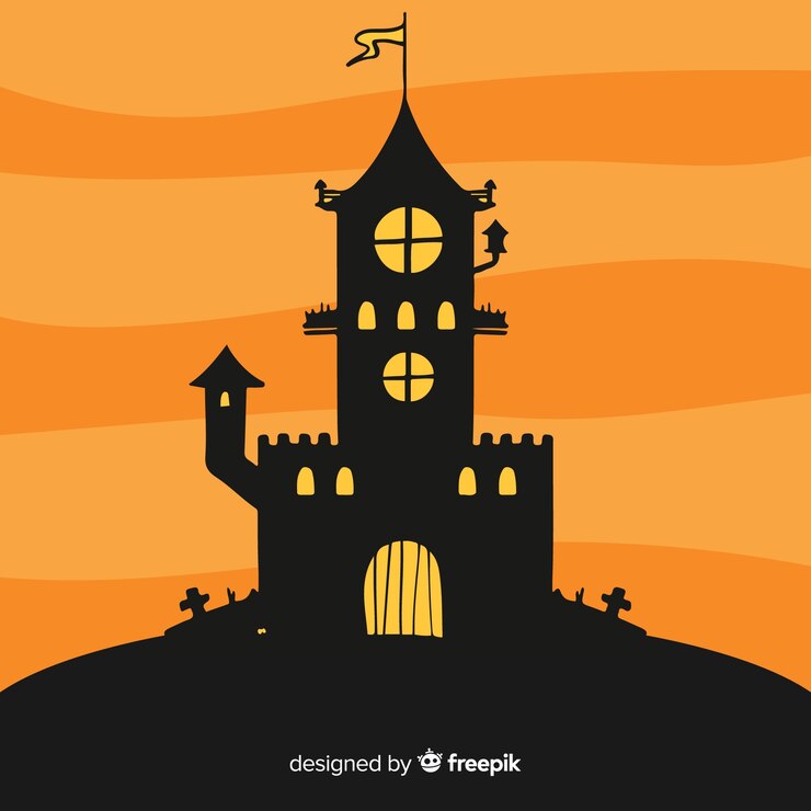 Vettore gratuito casa infestata di halloween con design piatto