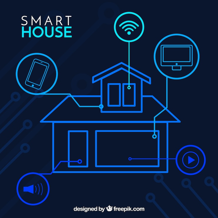 Vettore gratuito casa intelligente con dispositivi in stile piano