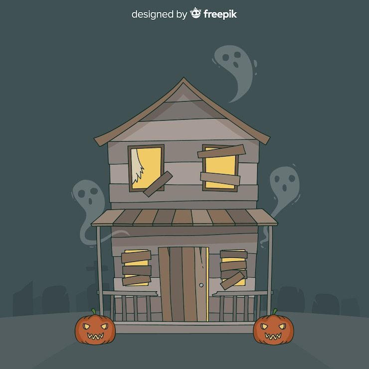 Vettore gratuito casa stregata di halloween disegnato a mano