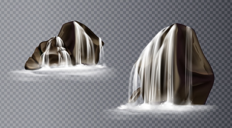 Vettore gratuito cascata della cascata sulla roccia, caduta realistica dell'acqua
