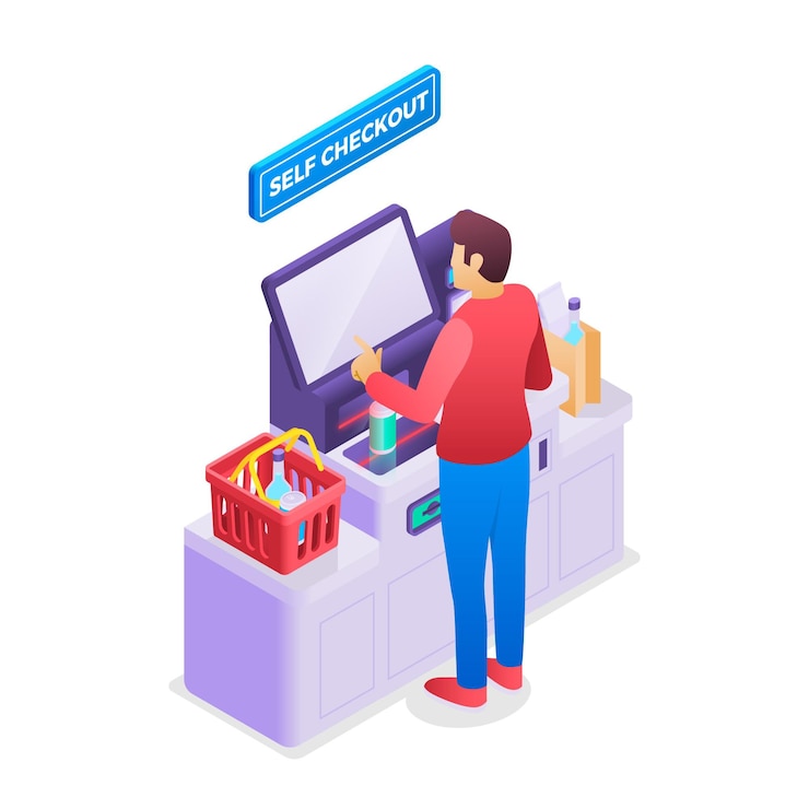 Vettore gratuito cassiere self service isometrico