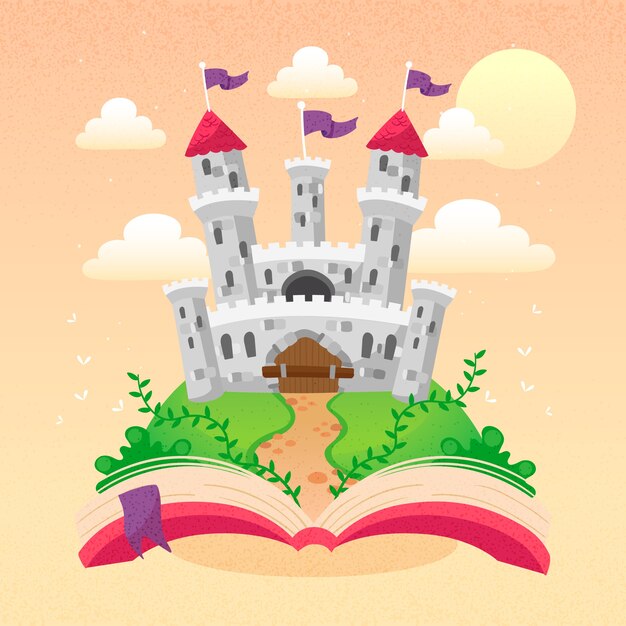 Castello delle fiabe che appare da un libro