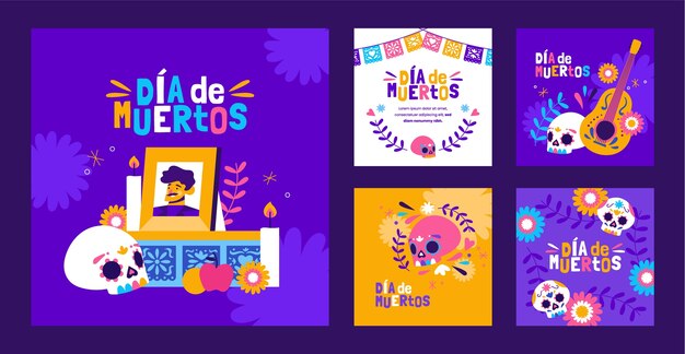 Celebrazione del dia de muertos della raccolta di post instagram piatti