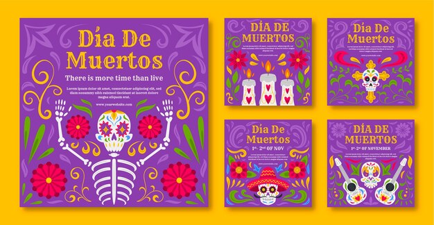 Celebrazione del dia de muertos della raccolta di post instagram piatti