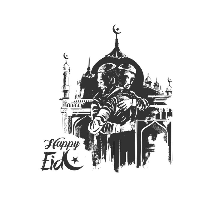 Vettore gratuito celebrazione di eid uomo musulmano che si abbraccia e si augura l'un l'altro in occasione illustrazione vettoriale