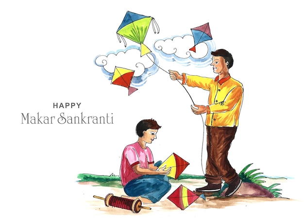 Celebrazione di Makar sankranti con design di aquiloni colorati
