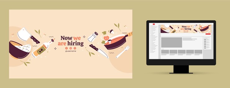 Vettore gratuito cerca lavoro in un ristorante piatto canale youtube art