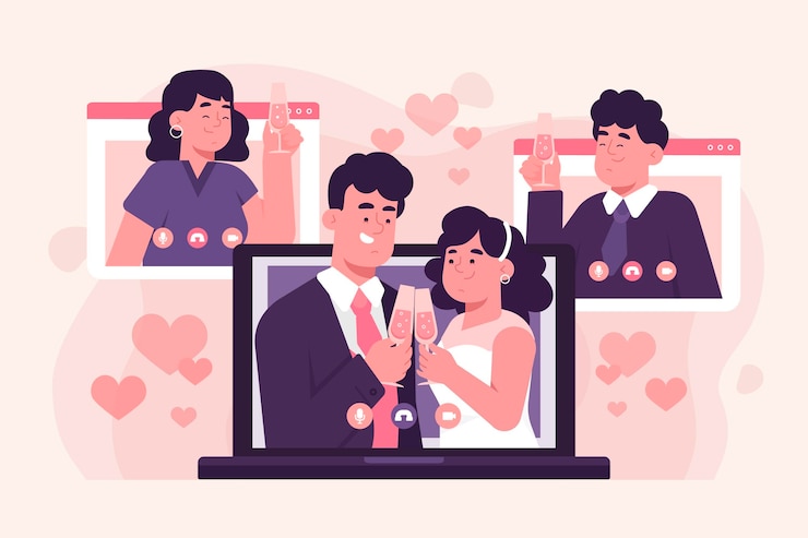 Vettore gratuito cerimonia di matrimonio online