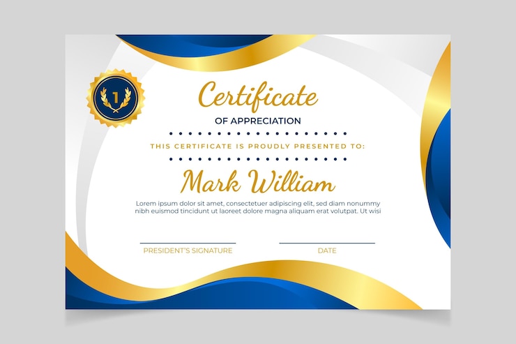Vettore gratuito certificato elegante sfumato con dettagli dorati