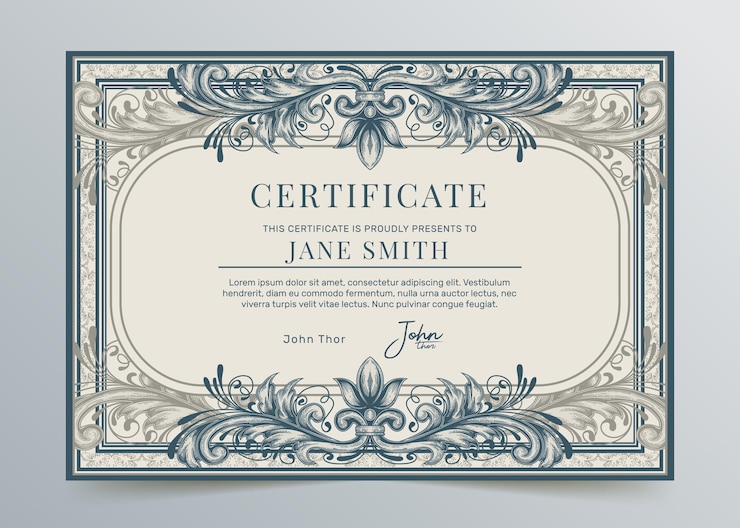 Vettore gratuito certificato ornamentale disegnato a mano di incisione