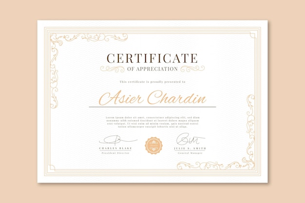 Certificato ornamentale disegnato a mano di incisione