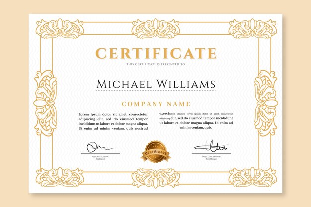 Certificato ornamentale disegnato a mano di incisione