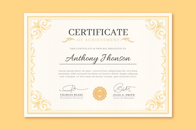 Certificato ornamentale disegnato a mano di incisione