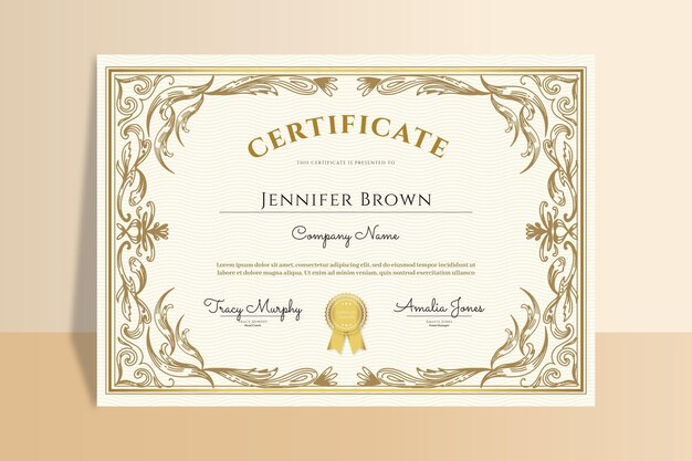 Certificato ornamentale disegnato a mano di incisione