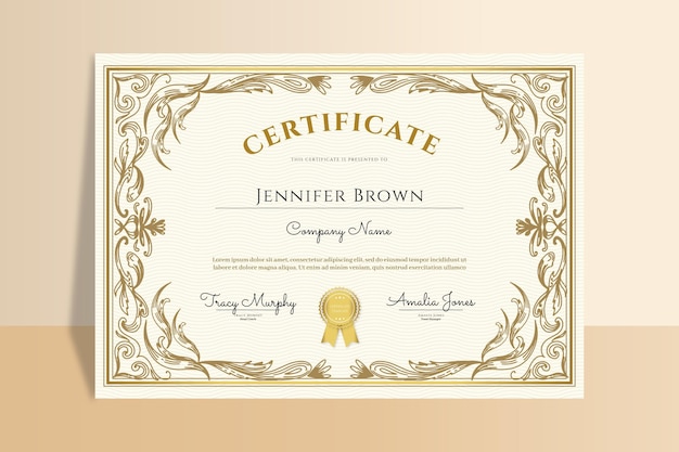 Certificato ornamentale disegnato a mano di incisione