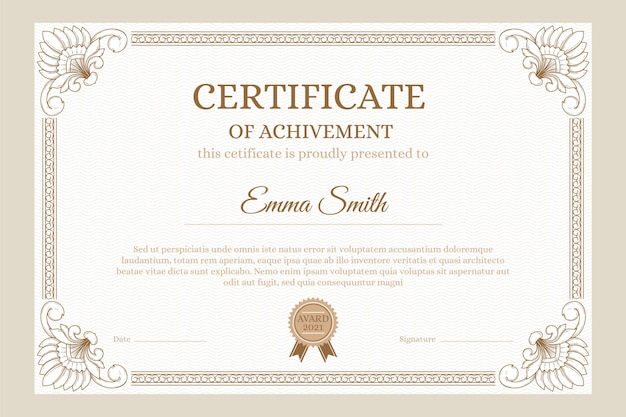Certificato ornamentale disegnato a mano di incisione
