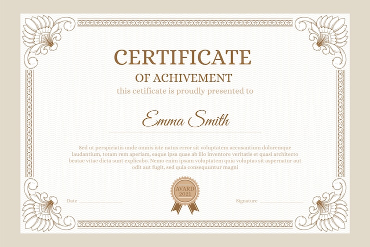 Vettore gratuito certificato ornamentale disegnato a mano di incisione