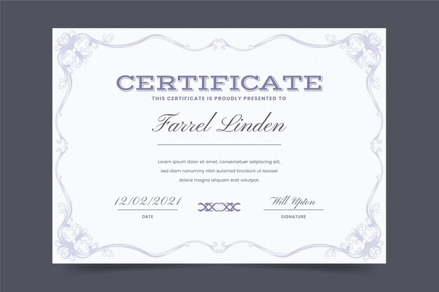 Certificato ornamentale disegnato a mano di incisione