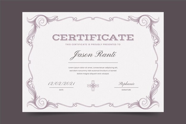 Certificato ornamentale disegnato a mano di incisione