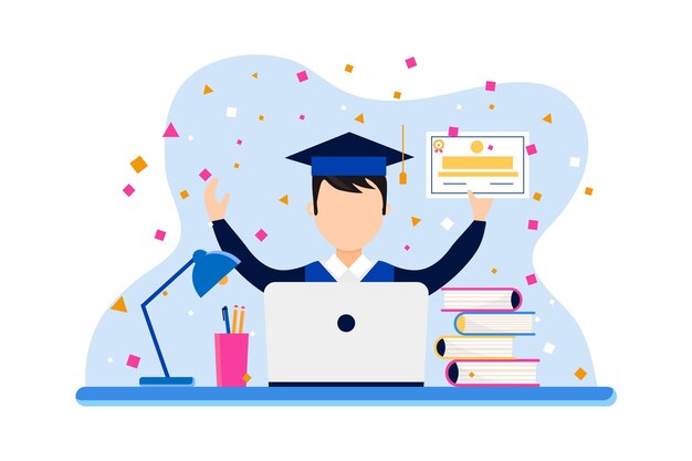 Certificazione online con laureati e laptop